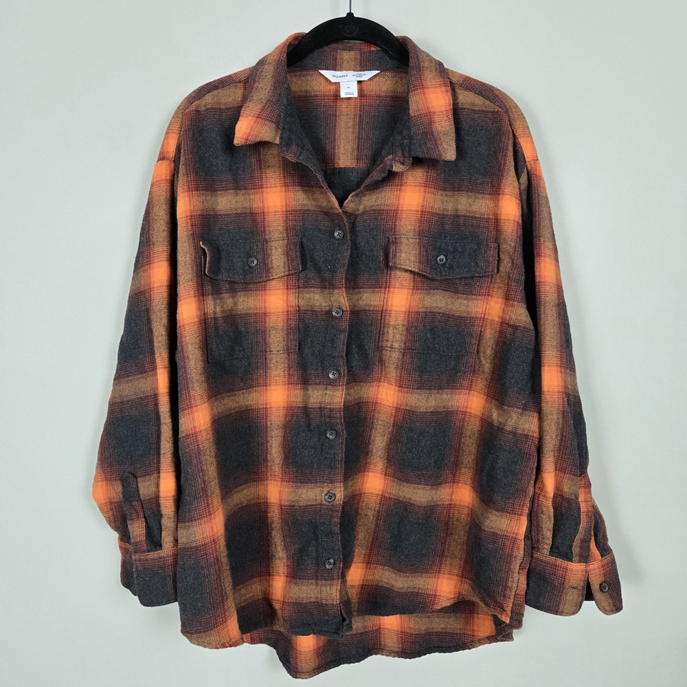 Old Navy Womens Plaid Flannel Boyfriend Shirt XL Orange Evermore Taylor Swift